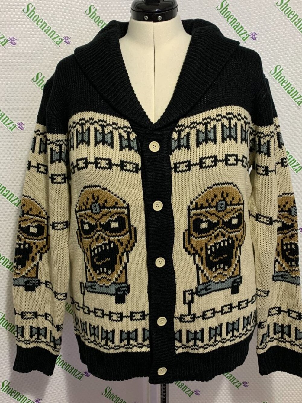 Middle Of Beyond Sweater Iron Maiden Eddie Zombie Cardigan MOB Christmas Mens XL